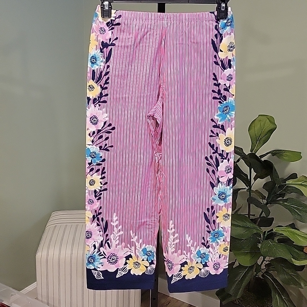 NEW! HUE Soft Knit Sleep Bottom Pajama Pants Phlox Pink Seaflower Border Small. - Picture 5 of 6